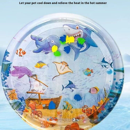 ChillPaws Cooling Pet Mat with durable PVC material and fun fish design, perfect for keeping small dogs and cats cool and comfortable