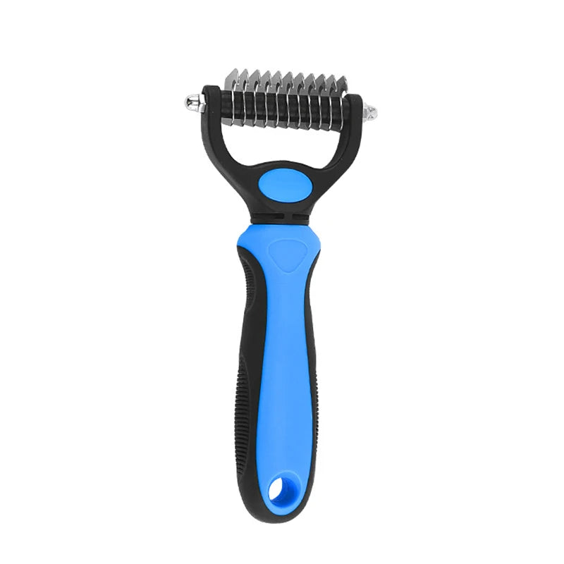 Ergonomic, non-slip handle of the Fur-Free Wonder: Pro Pet Deshedding Brush for comfortable grooming.