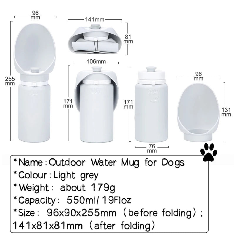 HydraMug Foldable Pet Bottle showcasing its compact, leak-proof design with dimensions