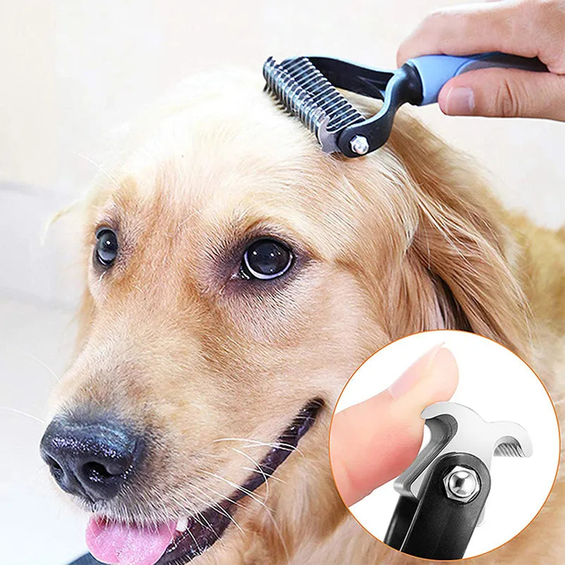 Pet being groomed with the Fur-Free Wonder: Pro Pet Deshedding Brush, removing loose fur and tangles