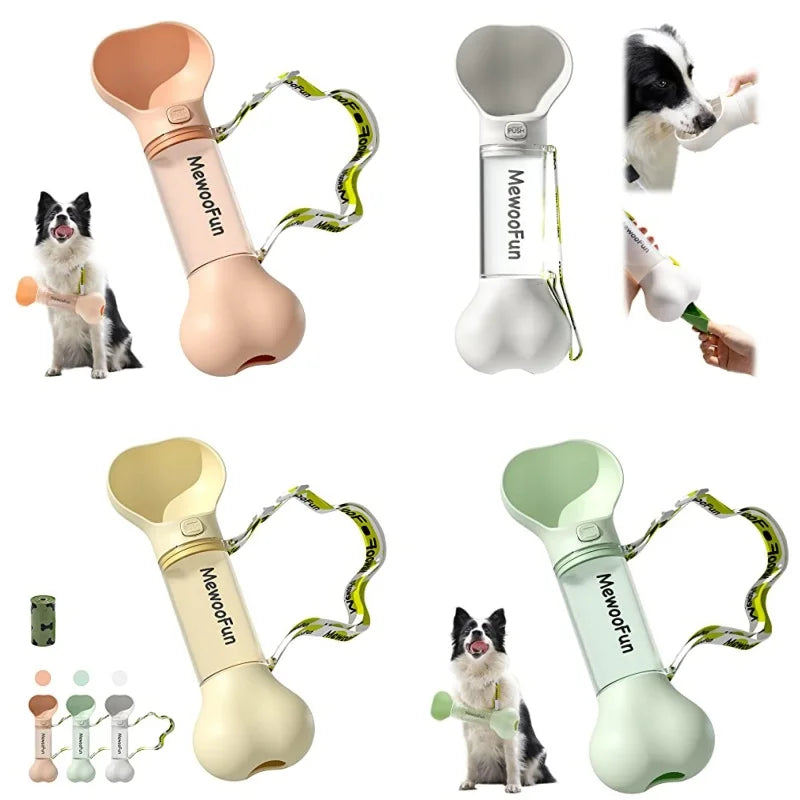 HydroPaws Portable Dog Water Bottle with a unique bone design in 4 different colors pink, white, yellow and green