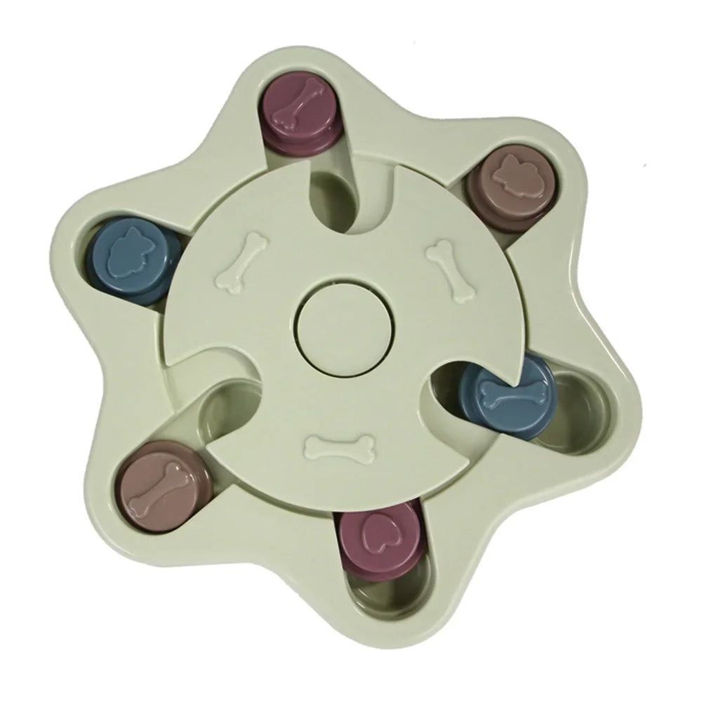 Close-up view of BrainBoost Puzzle Feeder, showing interactive food puzzle design